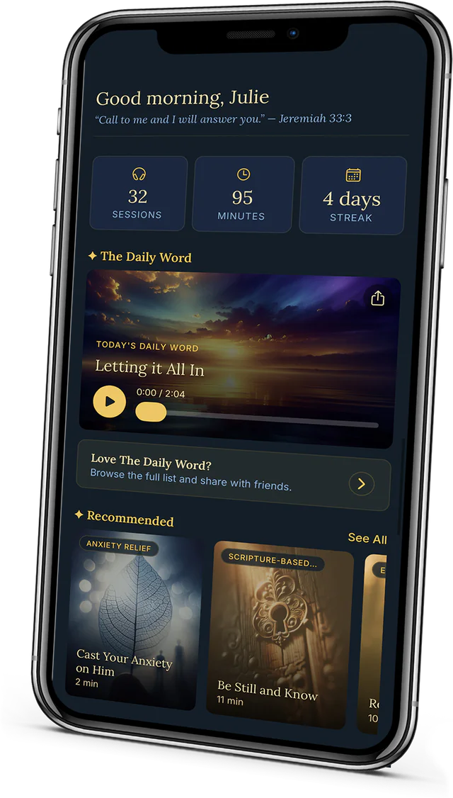 The Tapping in Faith app home screen